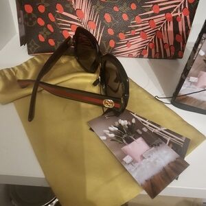 Gucci Brown Sunglasses with Red and Green Web Stripe